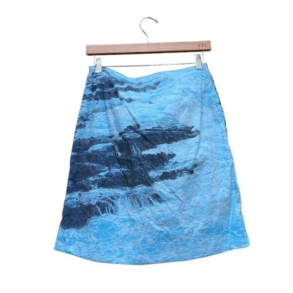 Anthropologie Blue Waves Photo Print A-line Skirt Size 00 Oversized - Picture 4 of 4